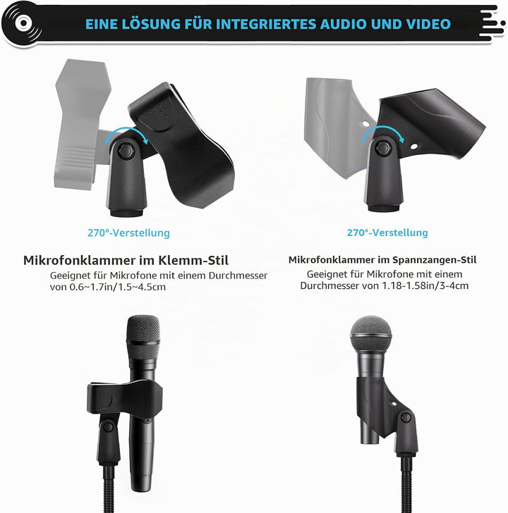 K KASONIC Stativ für Mikrofon mit Gänsehals, Verstellbares Mikrofonstativ mit 2 Mikrofonhaltern für