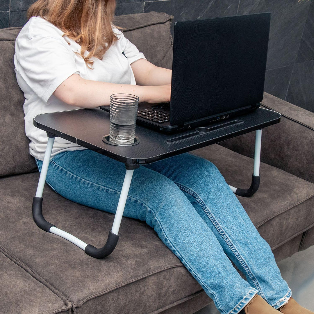 Intirilife ausklappbarer Laptoptisch in Schwarz mit 60 x 40 x 28 cm Grösse - Lesetisch Frühstücksbre