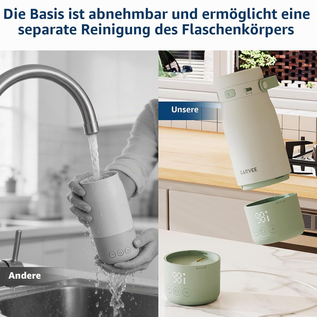 Tragbarer Flaschenwärmer Baby,Mobiler Wasserwärmer 500Ml Tragbarer Milchwärmer Präzise Temperaturreg