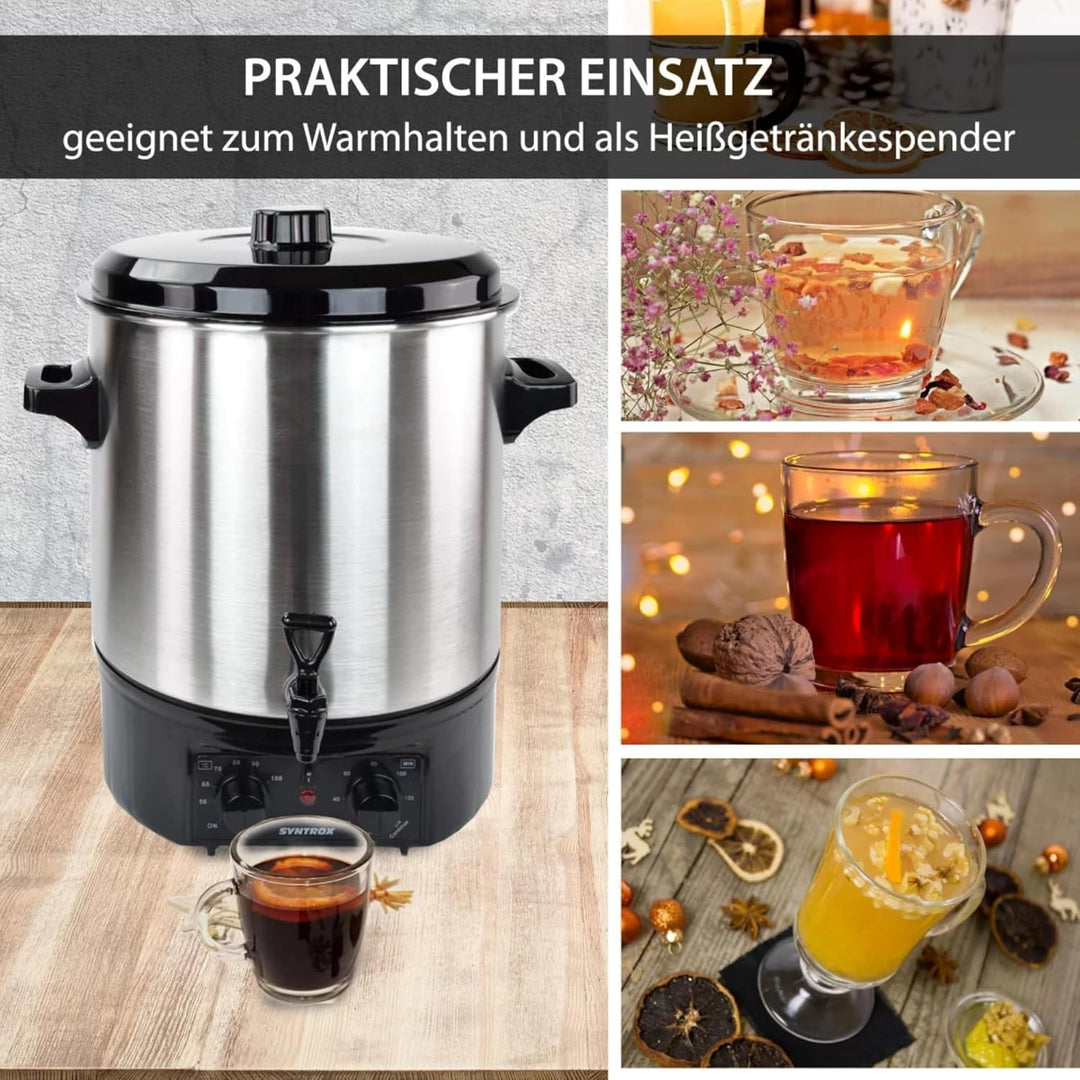 Syntrox Einkochautomat Glühweinkocher Vintel 27 Liter Edelstahl, Wasserkocher, Multikocher, Heisswas