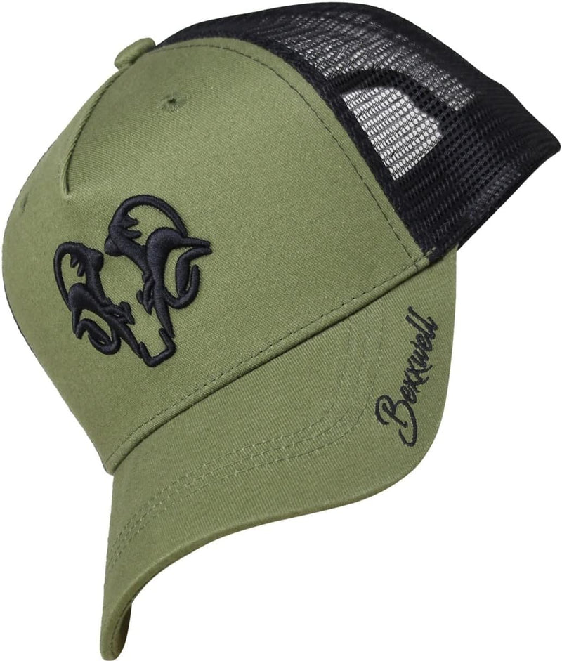 Bexxwell Trucker Cap olivgrün/schwarz mit 3D Logo-Stickerei (optimale Passform, Kappe, Black, Green,