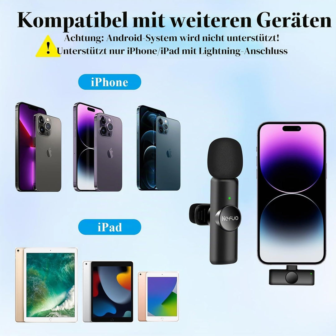 Kabelloses Lavalier Mikrofon für iPhone/iPad, Plug-Play Mini Lavalier Mikrofon Wireless für Intervie
