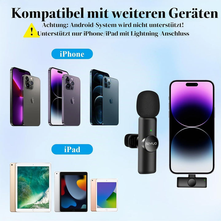 Kabelloses Lavalier Mikrofon für iPhone/iPad, Plug-Play Mini Lavalier Mikrofon Wireless für Intervie