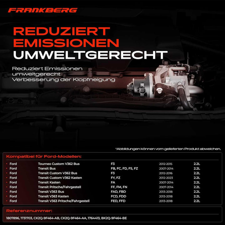 Frankberg AGR-Ventil Kompatibel mit Transit FF DB 2007-2014 Transit V363 2013-2018 Transit Custom V3