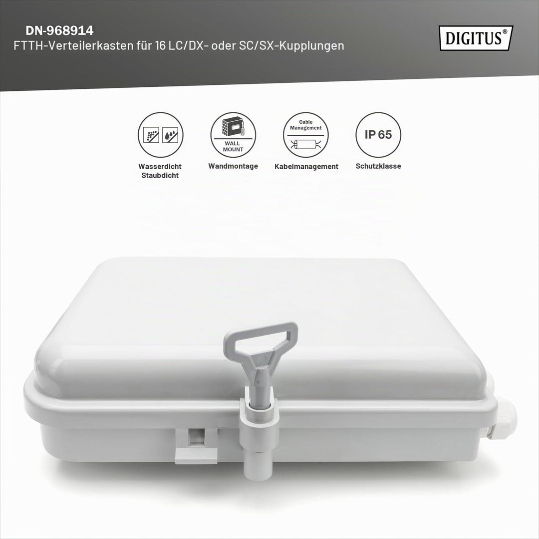 DIGITUS Outdoor FTTH Distributions Box - 16x LC/Duplex oder 16x SC/Simplex - IP65 Schutzklasse - Gla