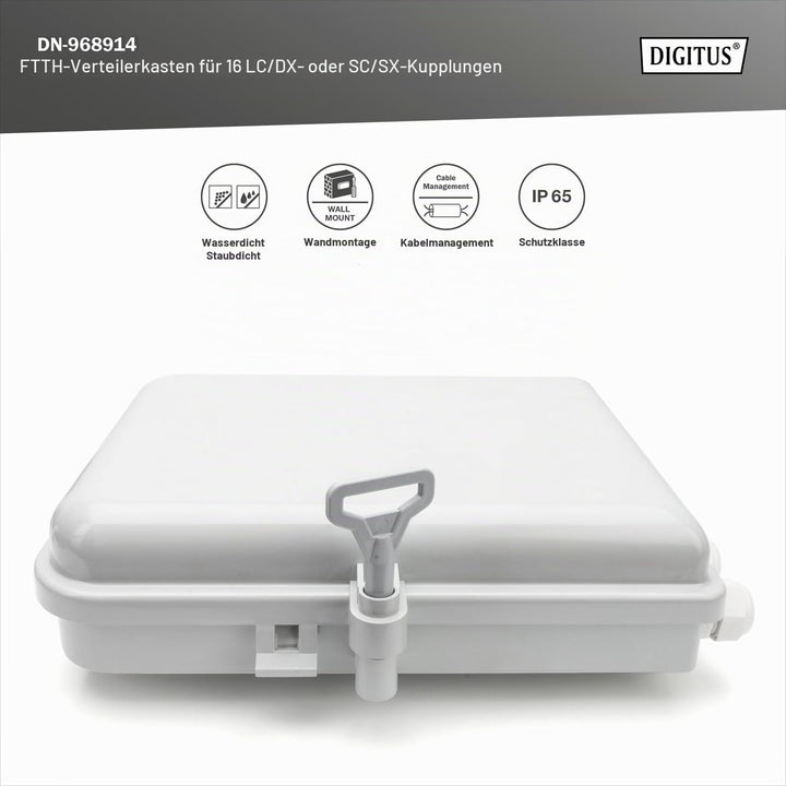 DIGITUS Outdoor FTTH Distributions Box - 16x LC/Duplex oder 16x SC/Simplex - IP65 Schutzklasse - Gla