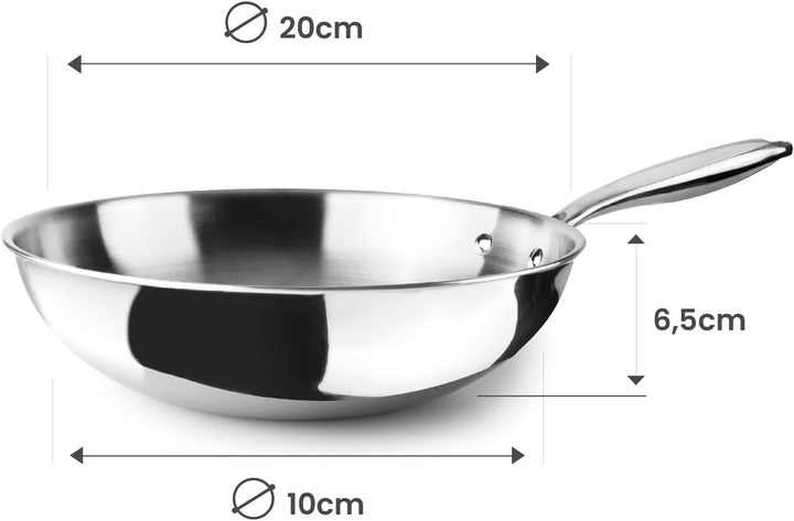 IBILI Triply Natural Wok 20 cm, Edelstahl, induktionsgeeignet, ohne Antihaftbeschichtung, 20 cm