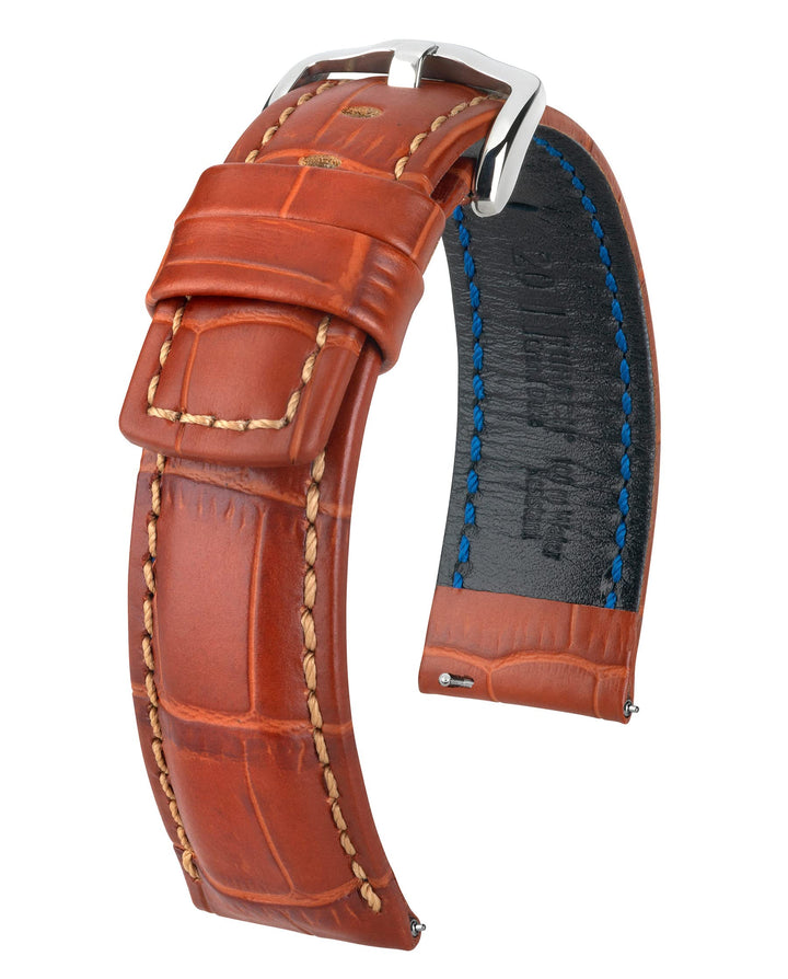 HIRSCH Herren Uhrenarmband Alligator Style Modell Grand Duke 24 mm Goldbraun, Goldbraun