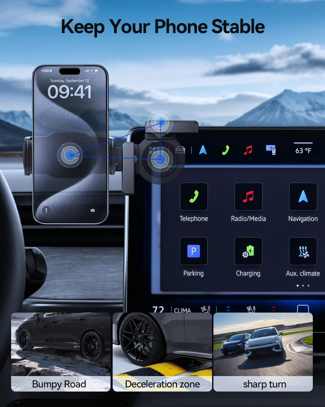 Handyhalterung für VW 12,9 Zoll Display, ID.3, ID.4, ID5, ID.Buzz 2024-2026 Mini Handyhalter für iPh