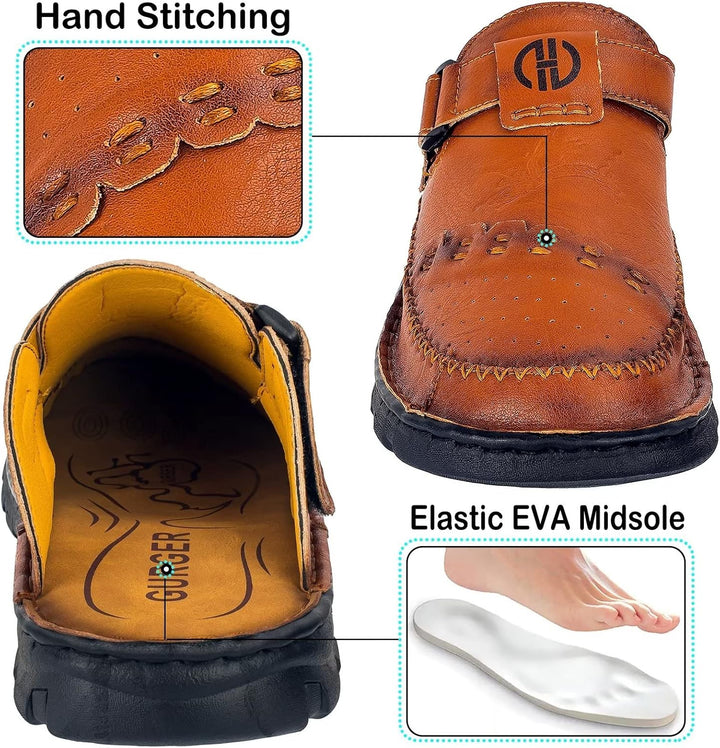 BUGUKI Sandalen Herren Leder Pantoletten Clogs, Weiche Dicke Sohle 40 EU Ta3 Rot Braun, 40 EU Ta3 Ro