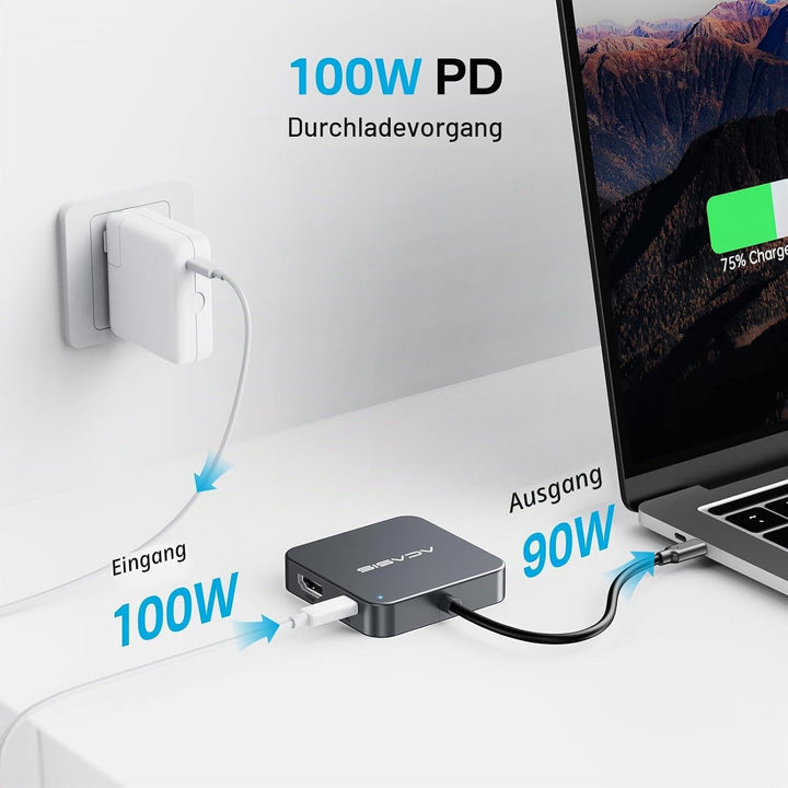 USB C Hub 10Gbps, Multiport-Adapter mit 4K60 HDMI, 100 W Leistungsabgabe, 3 USB A 3.1, Datenanschlus