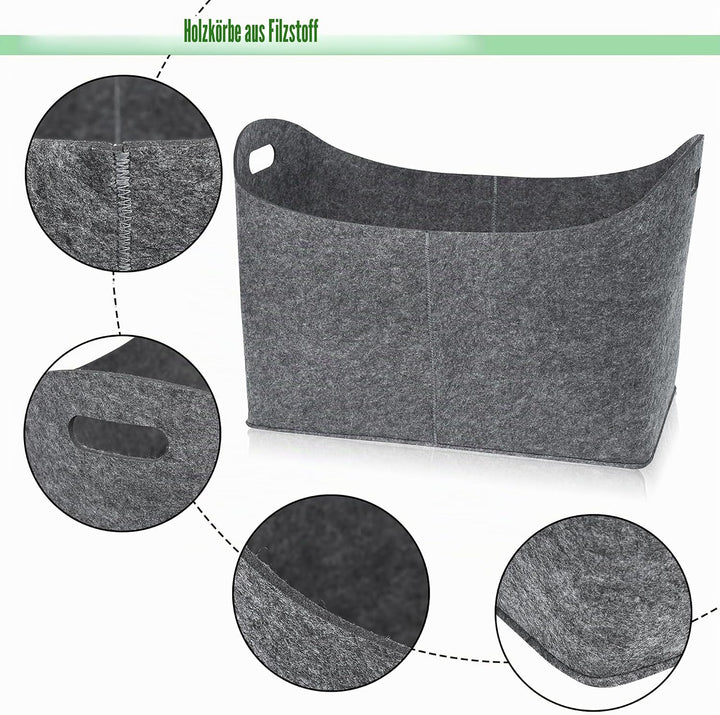 2 Stück Filz Holzkörbe Tragbare Kaminholztasche mit Griff Faltbare Kaminholzkörbe Innen &amp; Aussen 60L