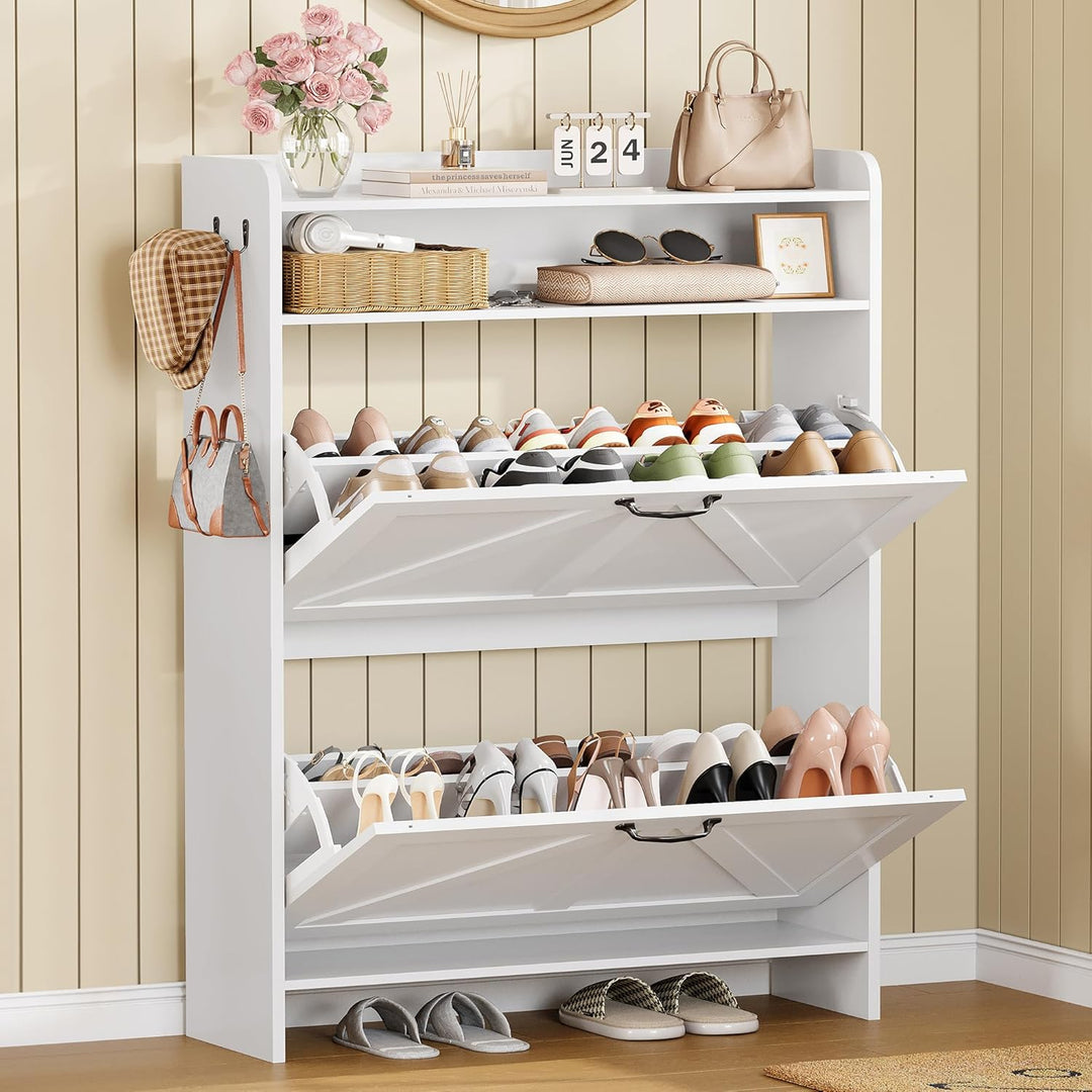 Schuhschrank mit 2 Klappen, Schuhkipper, Schuhschrank Schmal mit Trennwände verstellbar und abnehmba