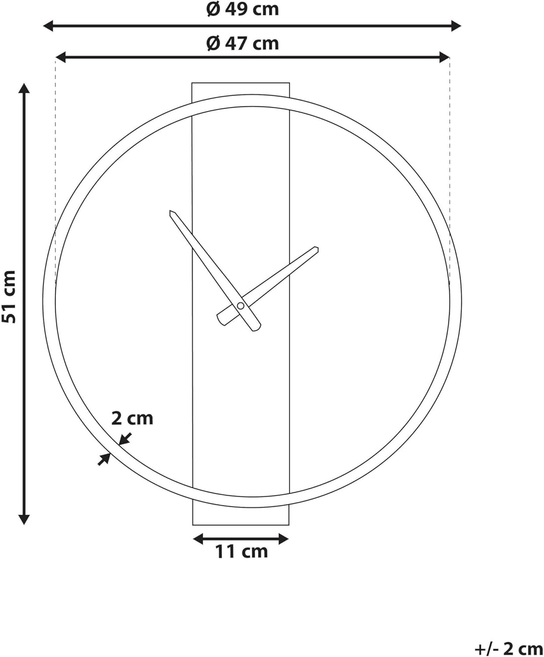 Moderne Wanduhr hellbraun Tannenholz Metallrahmen in Gold Casitas