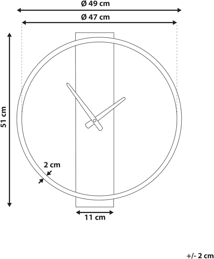 Moderne Wanduhr hellbraun Tannenholz Metallrahmen in Gold Casitas