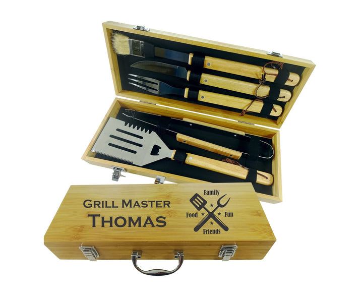 Personalisierte Grill Set | 5 Stück Grillbesteck Werkzeug Set | BBQ Grill-Tools | Set Barbecue-Utens