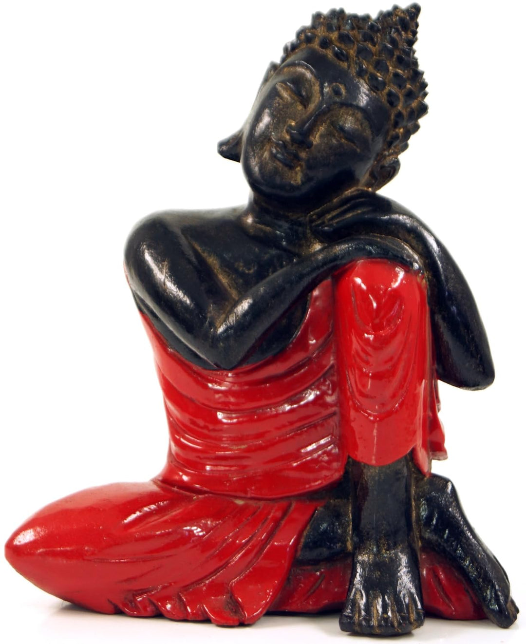 GURU SHOP Geschnitzte Sitzender Buddha Figur, Träumender Buddha - Rot/rechts, 28x21x12 cm, Buddhas,