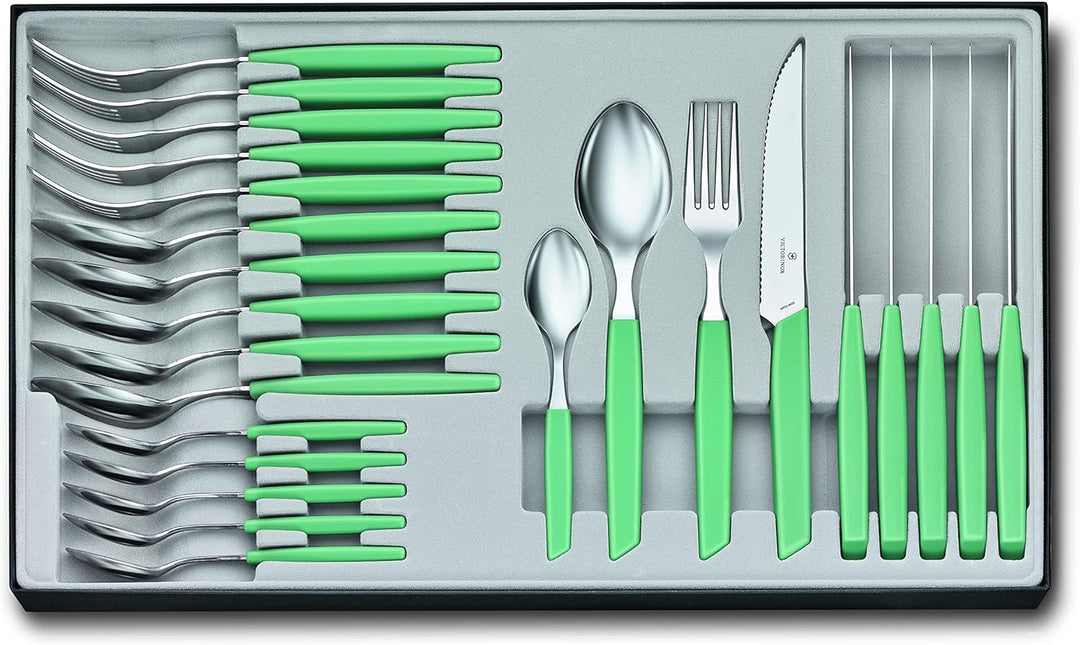 Victorinox Swiss Modern Besteck, 24-tlg mit Kunststoffgriffen, extra scharfe Klingen mit Wellenschli