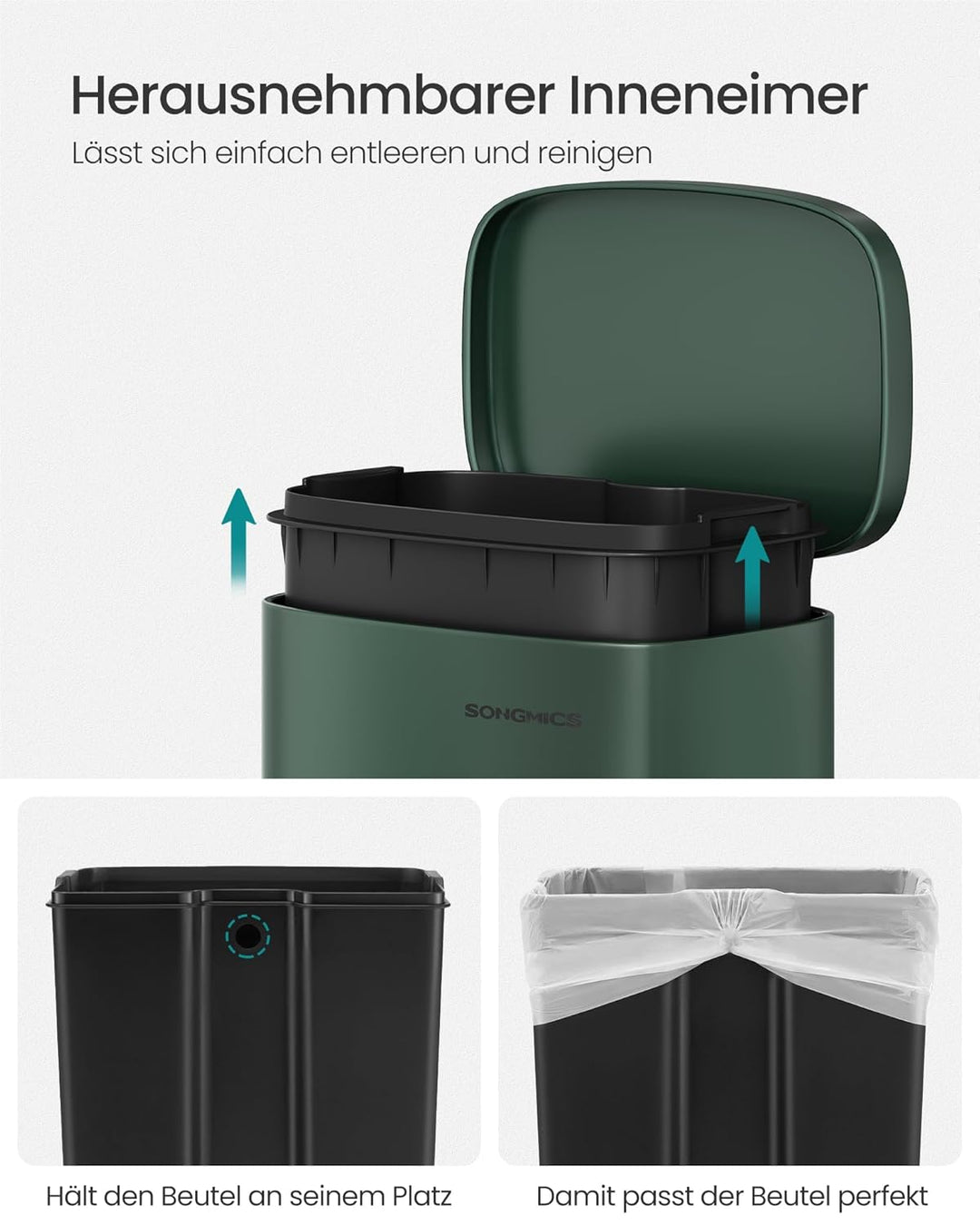 SONGMICS Mülleimer Küche, 30 Liter, Abfalleimer, Tretmülleimer, Küchenmülleimer mit Softclose-Deckel