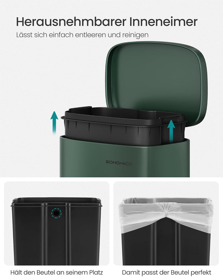 SONGMICS Mülleimer Küche, 30 Liter, Abfalleimer, Tretmülleimer, Küchenmülleimer mit Softclose-Deckel