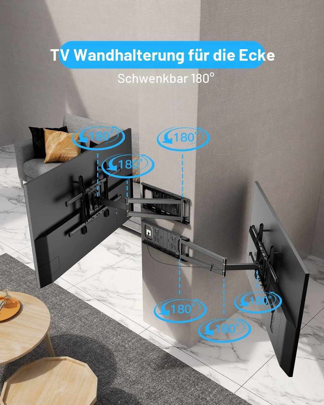 Eck-TV-Wandhalterung, Langer Arm, TV-Halter mit 65 cm Verlängerung, voll bewegliche TV-Halterung, sc