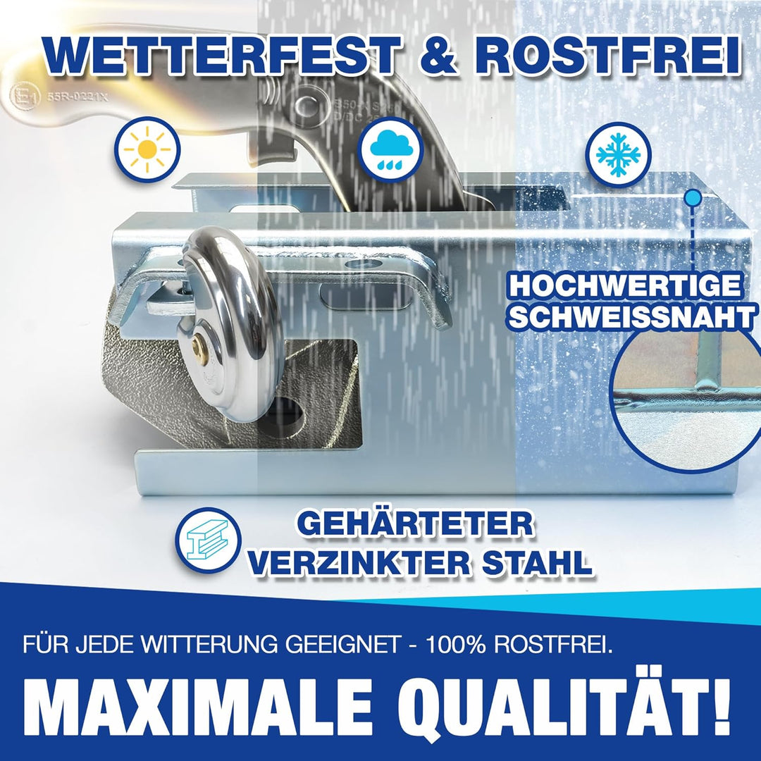 Deichselabdeckung + Anhängerschloss – wasserdichte Abdeckung mit Doppel-Klickverschluss verzinktes K