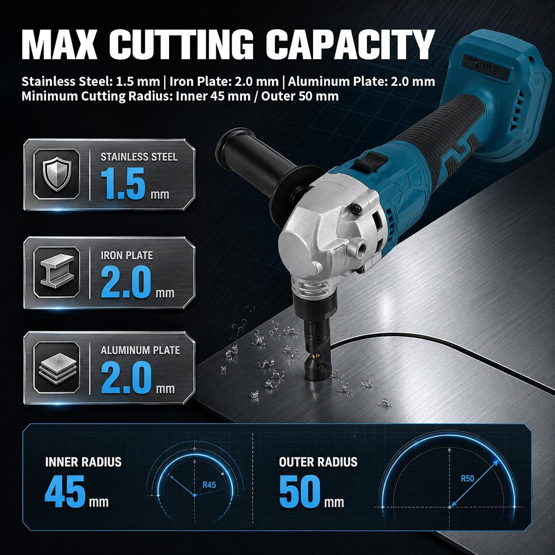 Blechknabber Kompatibel mit Makita 18V – Kabellose Blechnibbler mit 360° Drehbarem Knabberkopf und D