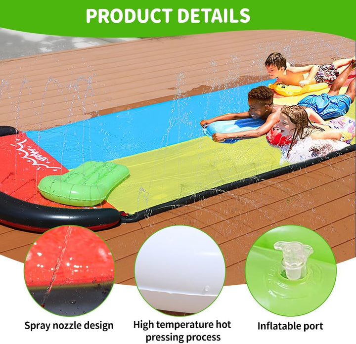 Wasserrutsche Garten, 480 cm/15.8ft Doppel Wasserrutschmatte mit Eingebautem Sprinkler, Rutschbahn O