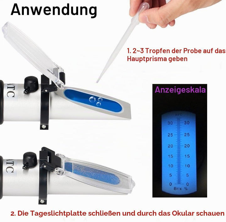 Zuckergehalt Refraktometer, Refraktometer 0-32 Brix Wein Refraktometer zur Messung des Zuckeranteils