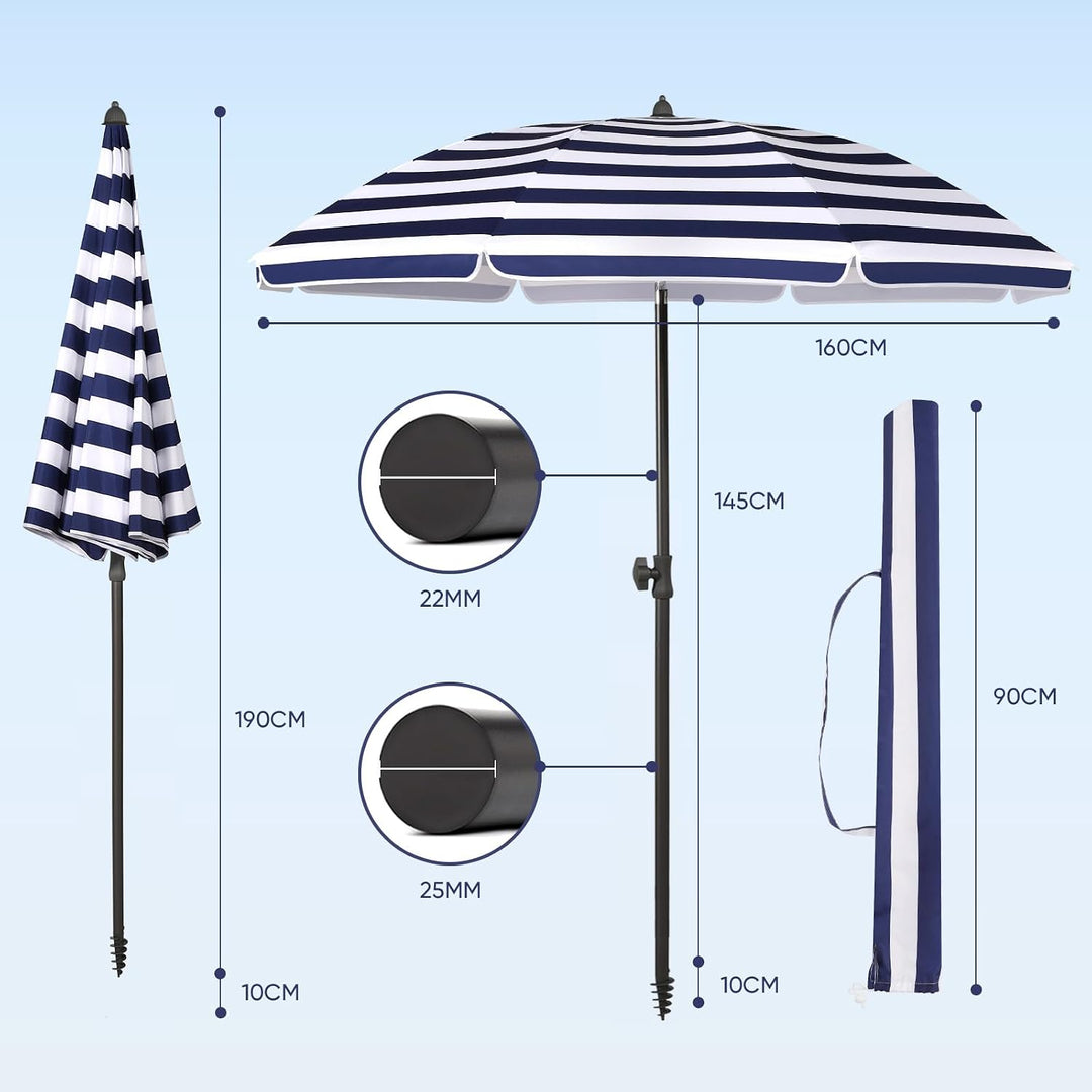Sekey 160 cm Sonnenschirm Balkon mit Bodenhülse & Schutzhülle, Neigungs und Höhenverstellung, Sonnen