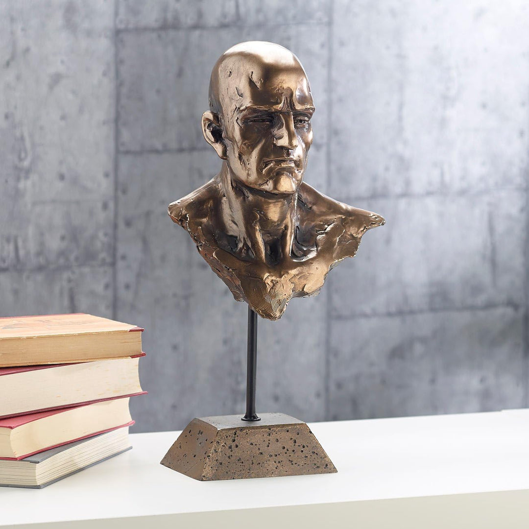 Carlo Milano portraitbüste: Männliche Portrait-Büste, Kunstharz-Guss in Bronzeoptik (Statue, Deko-St
