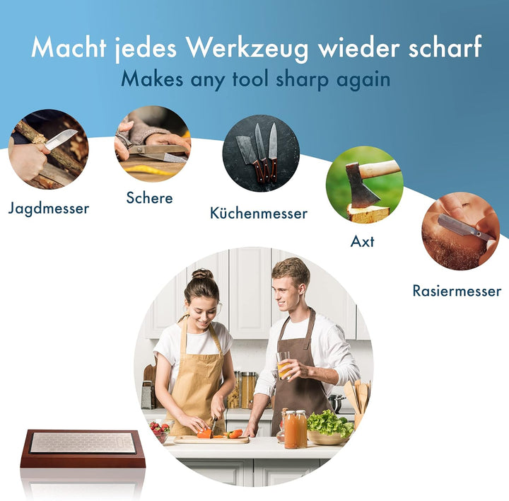 Panteer ® Diamant Schleifstein Set - Messer schärfen mit edler Holzbasis - Gratis Winkelhilfe (Diama