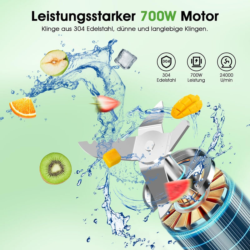 Standmixer, Smoothie Maker, 700W Blender, Mixer Smoothie Maker Combo 1,5L Glasbehälter mit 570ml Rei