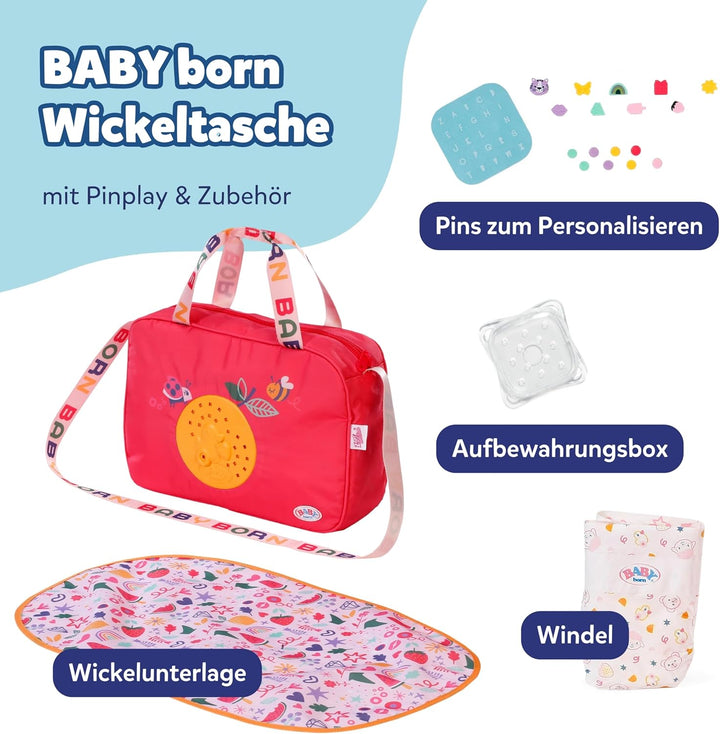 BABY born Wickeltasche für Puppen - Inkl. Windeln, Wickelunterlage, Aufbewahrungsbox &amp; Pins zum Verz