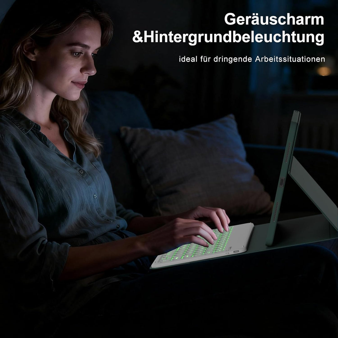 Hülle mit Tastatur für iPad A16 11/10 Generation (2025/2022, 11/10.9 Zoll), 7 Farben Beleuchtete Abn