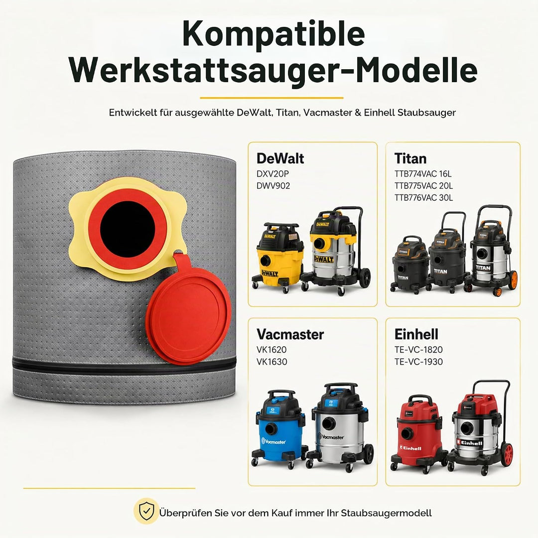 Macam Wiederverwendbarer Staubsaugerbeutel kompatibel mit Einhell, Vacmaster, Titan und Dewalt Staub