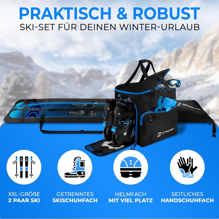 STYNGARD Skitasche Set 4-teilig (140cm-200cm) Skisack und Skischuhtasche mit Helmfach, Helmtasche, B