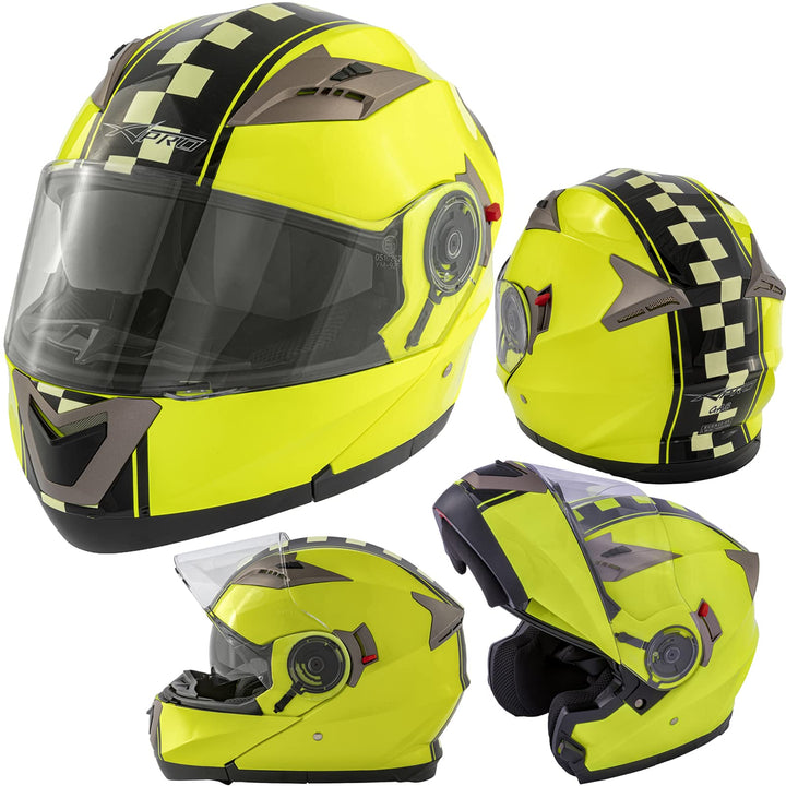 Motorradhelm Klapphelm Doppelvisier Grafik Touring Genehmigt ECE2205 Flip-Up 55-56 cm ( S) Fluo, 55-