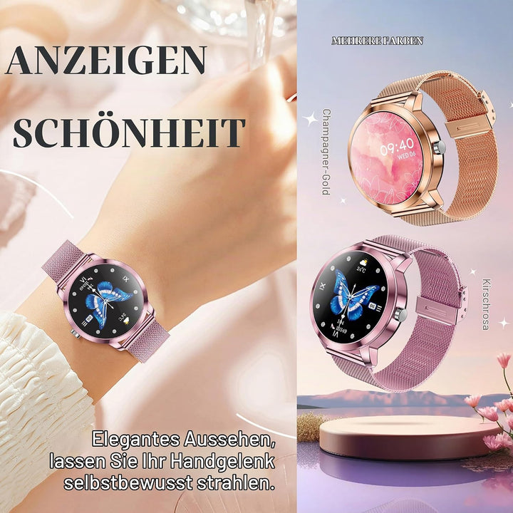 Smartwatch Damen mit Telefonfunktion, 1,09” Fitnessuhr mit 123 Sportmodi, Pulsmesser, Schlafmonitor,