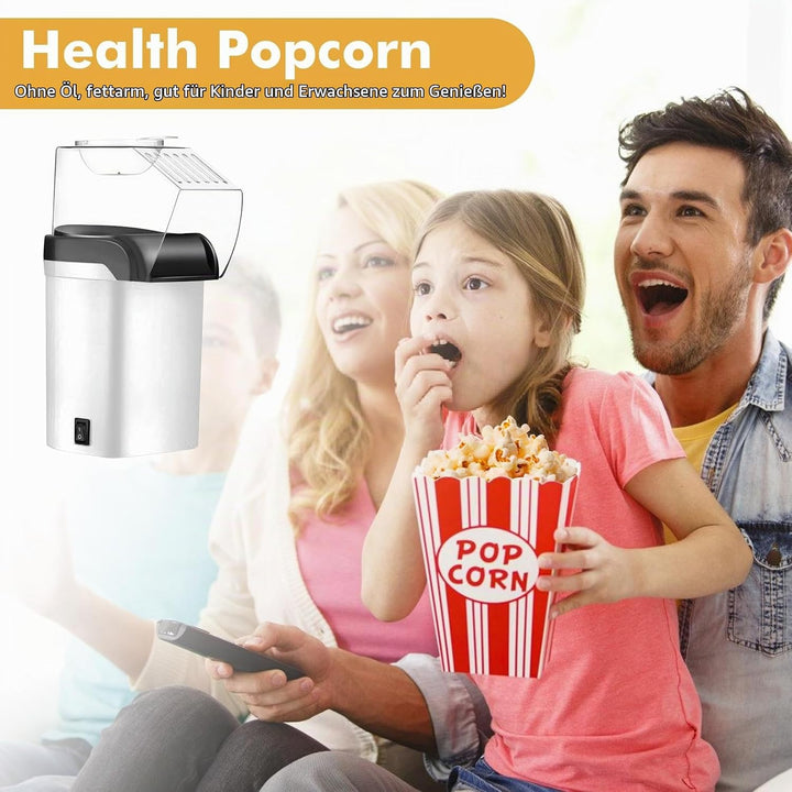 1200w Popcornmaschine, Mini Heissluft Popcorn Maker Gesund Ohne Öl Fett 2 Minuten One-Touch-Bedienun