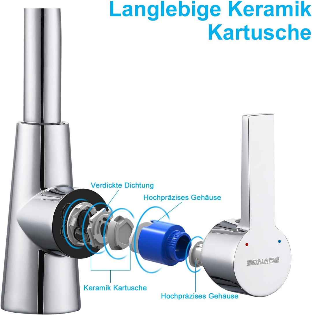 BONADE Wasserhahn Bad, Waschtischarmatur 360° Drehbar, Waschbecken Armaturen Messing Chrom, Mischbat