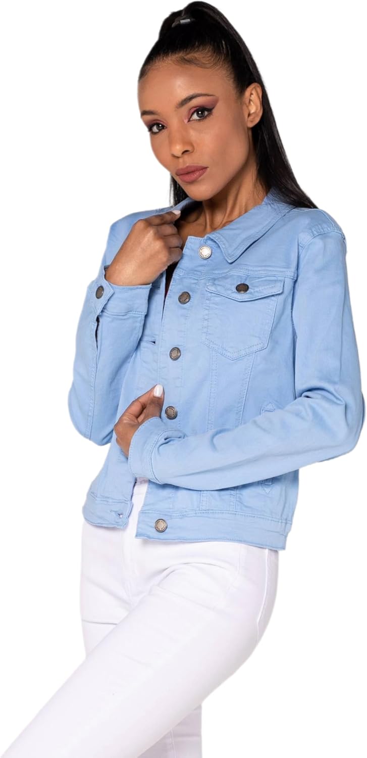 Nina Carter J212 Damen Slim-Fit Jeansjacke – Farbige Übergangsjacke mit Kent-Kragen und Taschen – Fr