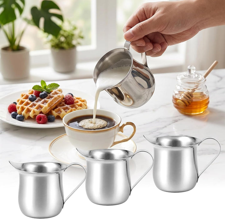 6 Stück Edelstahl Milchkännchen 90 ml, Mini Milchkanne set