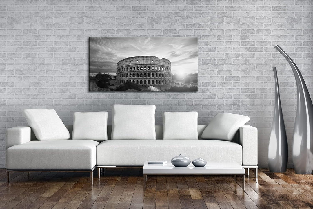 das Kolosseum in Rom Panorama 120x60 cm Effekt: Schwarz/Weiss als Leinwandbild, Motiv fertig gerahmt