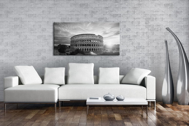 das Kolosseum in Rom Panorama 120x60 cm Effekt: Schwarz/Weiss als Leinwandbild, Motiv fertig gerahmt