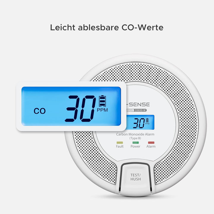 X-Sense Vernetzbarer CO Melder mit Digitalanzeige, Kohlenmonoxidmelder mit Austauschbar Batterie, TÜ