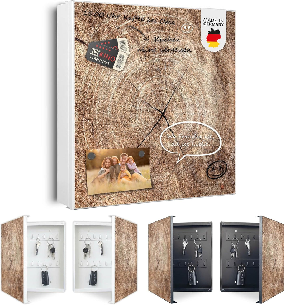 banjado Grosser Schlüsselkasten Glas - Schlüsselbox 30x30cm mit 50 Haken - Schlüsselkasten modern fü