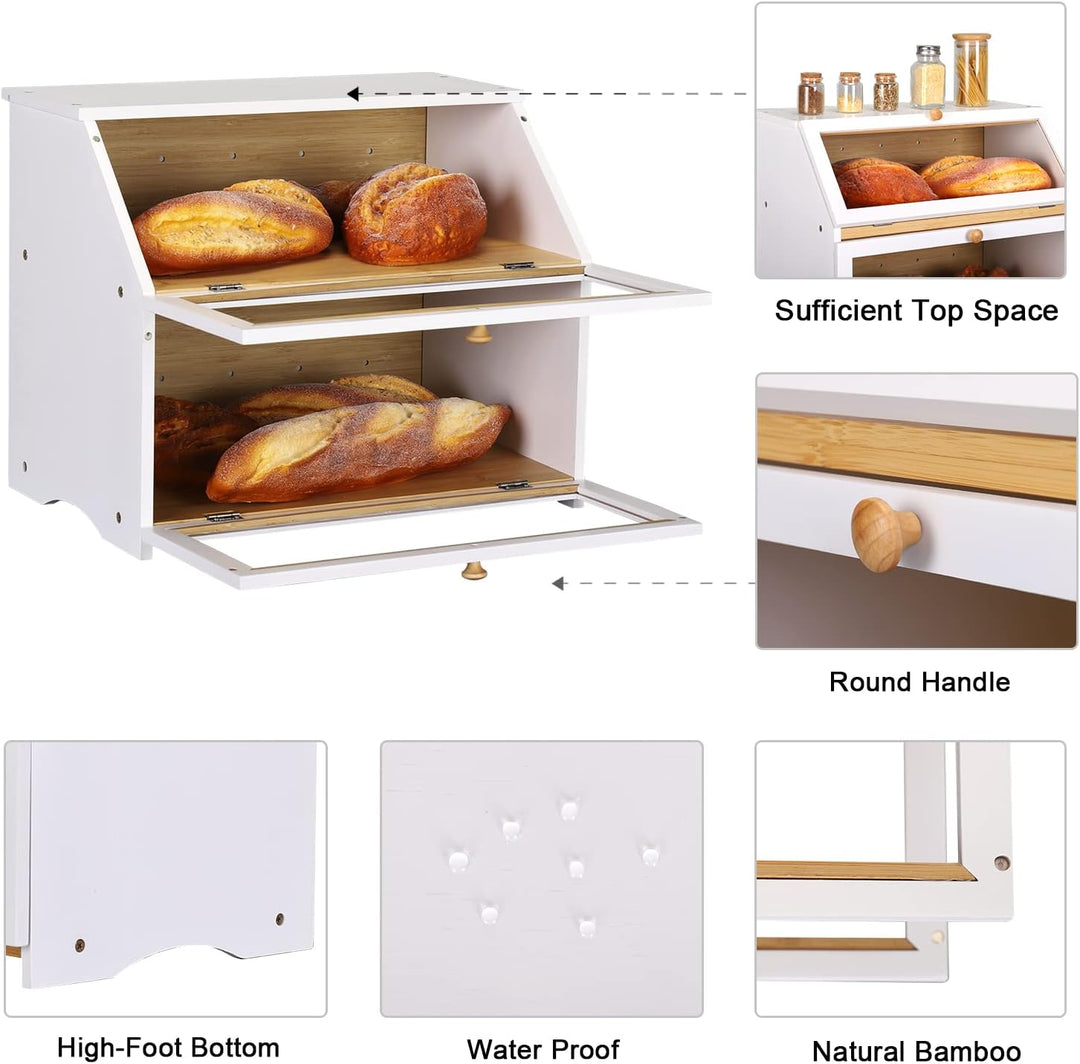 Leader Accessories Bambus Brotkasten 2 Etagen Brotbehälter lebensmittelecht Brotaufbewahrung pflegel
