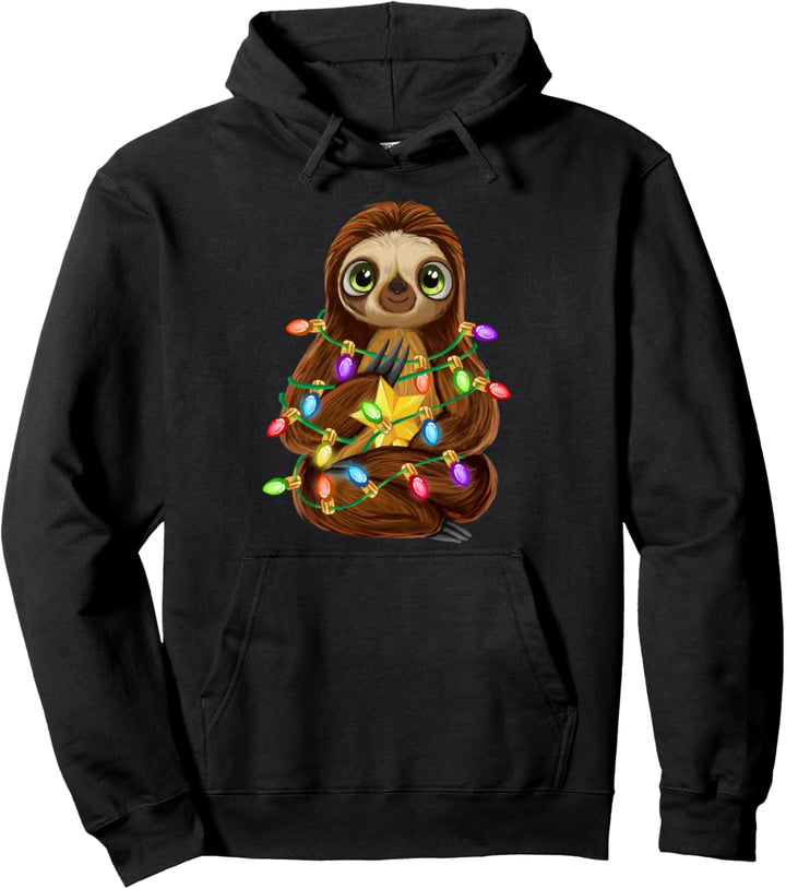 Lustiges Faultier Weihnachten Geschenk Lichterkette Sloth Pullover Hoodie