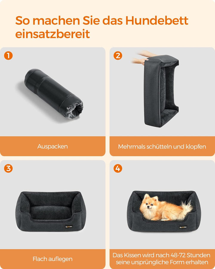 Feandrea Hundebett, Hundekissen in Leinenoptik, Hundekorb, erhöhte Ränder, rutschfeste Unterseite, B